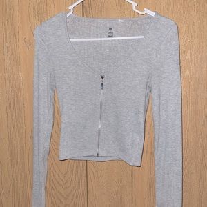 Me to We Grey Long Sleeve Zip Up Shirt